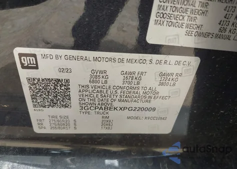 2023 Chevrolet Silverado 1500 2Wd Short Bed Custom из США, поврежденный, VIN 3GCPABEKXPG220009